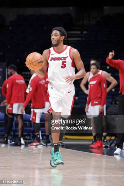 Brandon Knight of the Sioux Falls Skyforce dribbles the ball during the game against the Stockton Kings on January 20, 2022 at Stockton Arena in...