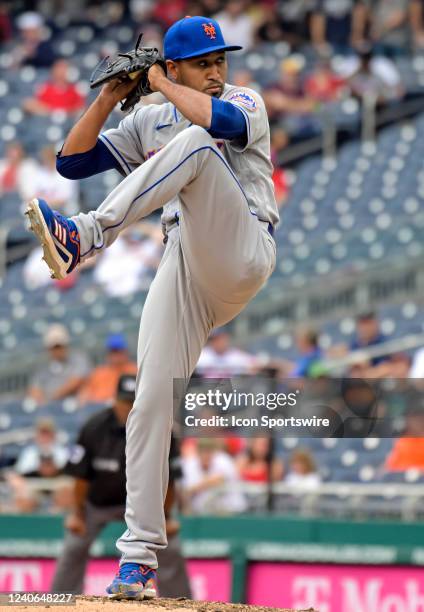May 12: New York Mets relief pitcher Edwin Diaz pitches during the New York Mets versus the Washington Nationals on May 12, 2022 at Nationals Park in...