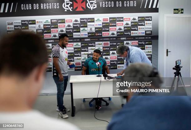 Brazil´s football team Vasco da Gama player Gabriel Dias speaks during a press conference before a training session at the Moacyr Barbosa Training...