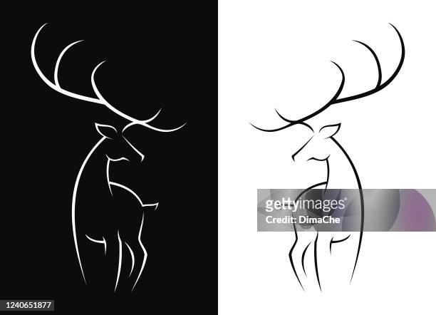 ilustrações, clipart, desenhos animados e ícones de silhueta de veado - ícone vetorial de contorno - caribu cervo