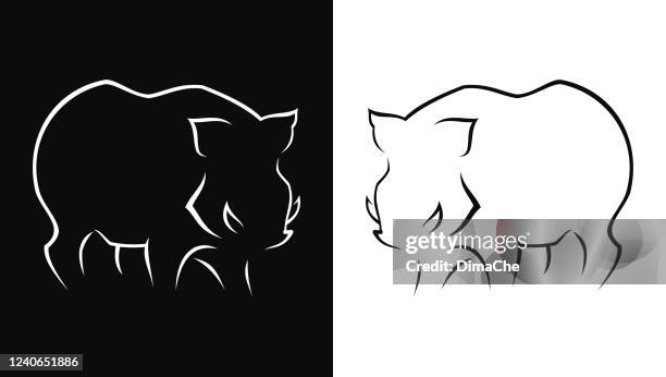 wild boar, hog outline silhouette - vector hunting icon - boar tusk stock illustrations