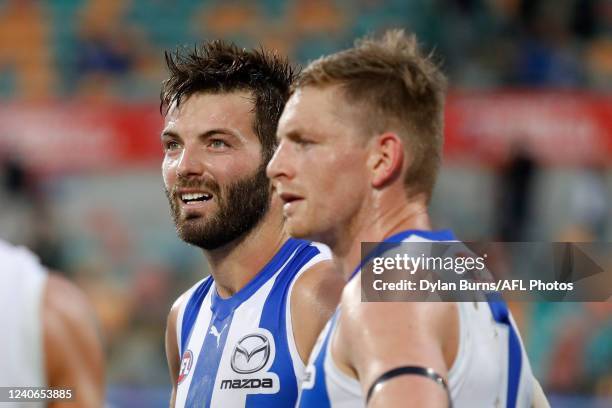 Luke McDonald of the Kangaroos looks dejected after a loss during the 2022 AFL Round 09 match between the North Melbourne Kangaroos and the Port...