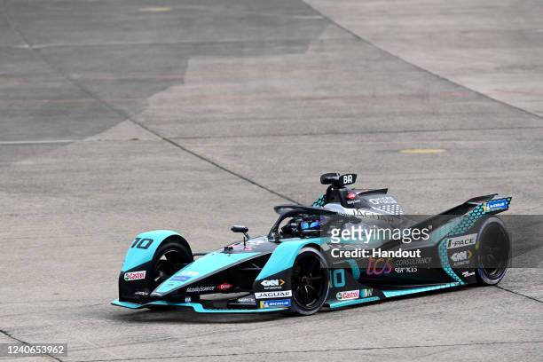In this handout image from Jaguar Racing, Sam Bird of Great Britain and Jaguar TCS Racing, Jaguar I-TYPE 5 during practice ahead of the ABB FIA...