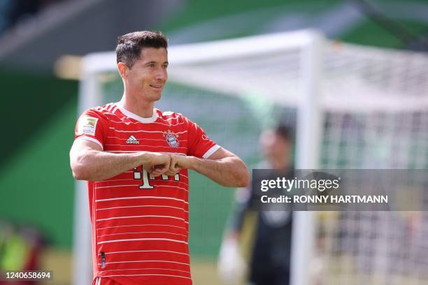 Bayern Munich's Polish forward Robert Lewandowski is pictured during the German first division Bundesliga football match VfL Wolfsburg v Bayern...