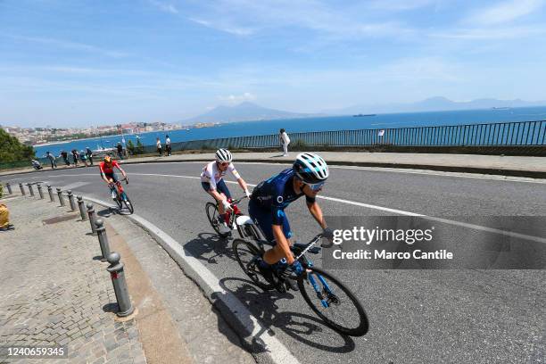 The cyclists William Barta and Mattias Jensen , during the eighth stage of the 105th Giro d'Italia 2022, 153 km between Naples to Naples on May 14,...