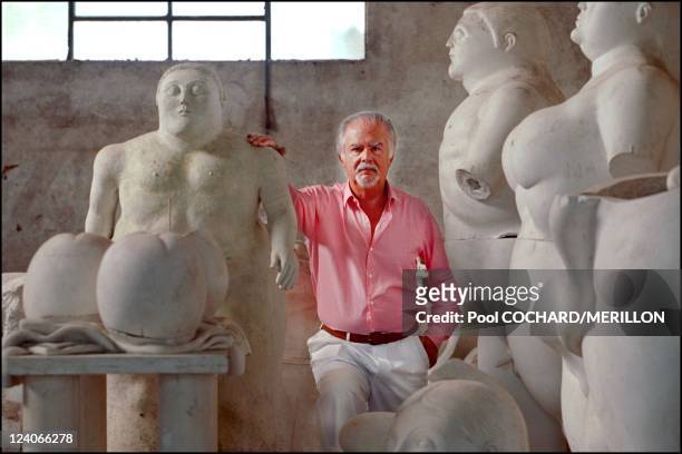 The city of master sculptors in Pietrasanta, Italy in July, 2001- Fernando Botero with his plaster models which he keeps in his Pietrasanta studio.