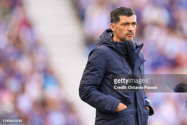 Head coach, Sergio Conceicao of FC Porto reacts during the Liga Portugal Bwin match between FC Porto and GD Estoril Praia at Estadio do Dragao on May...