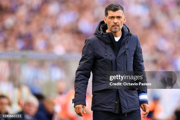 Head coach, Sergio Conceicao of FC Porto reacts during the Liga Portugal Bwin match between FC Porto and GD Estoril Praia at Estadio do Dragao on May...