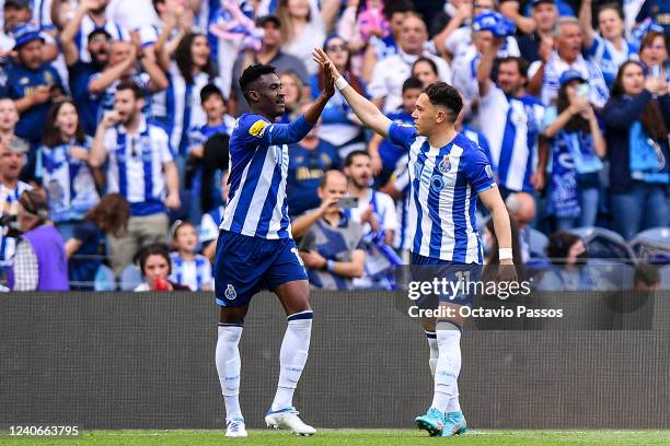 Pepe and Zaidu Sanusi of FC Porto celebrate after scoring his sides first goal during the Liga Portugal Bwin match between FC Porto and GD Estoril...
