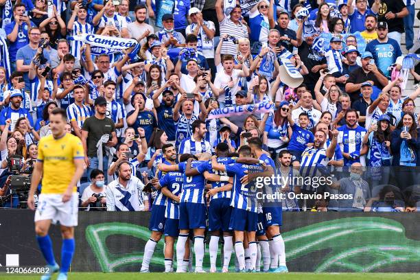 Players of FC Porto celebrate after their first goal during the Liga Portugal Bwin match between FC Porto and GD Estoril Praia at Estadio do Dragao...