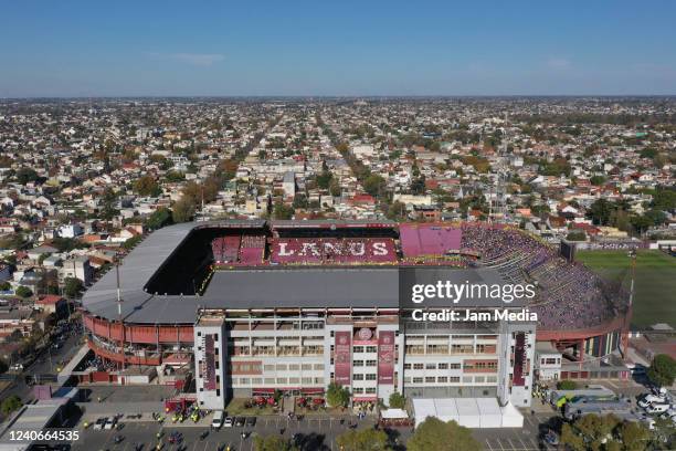 Aerial view of Estadio Ciudad de Lanus before a semi-final match of Copa De la Liga 2022 between Boca Juniors and Racing Club at Estadio Ciudad de...