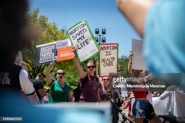 Abortion-rights supporters face anti-abortion protesters at a rally for reproductive rights at the Texas Capitol on May 14, 2022 in Austin, Texas. On...