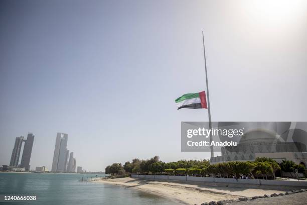 United Arab Emirates flag flying half-mast after the death of UAE President Sheikh Khalifa bin Zayed Al Nahyan passed away on Friday at the age of...