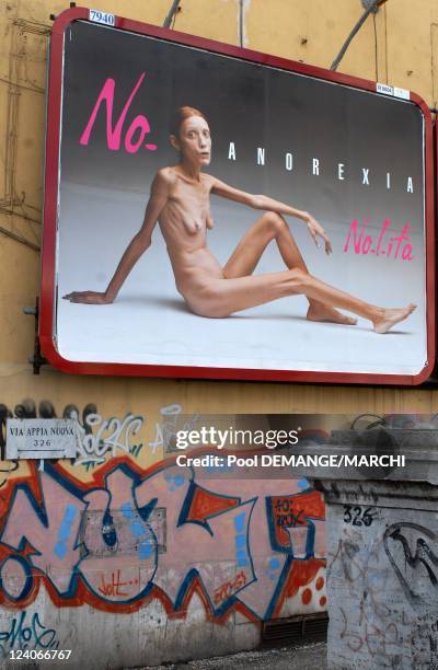 Advertising campaign featuring anorexia sufferer model photographed by controversial italian photographer Oliviero Toscani In Vandoeuvre Les Nancy,...