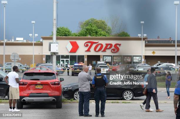 Buffalo Police on scene at a Tops Friendly Market on May 14, 2022 in Buffalo, New York. According to reports, at least 10 people were killed after a...