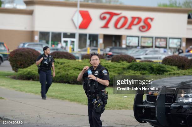 Buffalo Police on scene at a Tops Friendly Market on May 14, 2022 in Buffalo, New York. According to reports, at least 10 people were killed after a...
