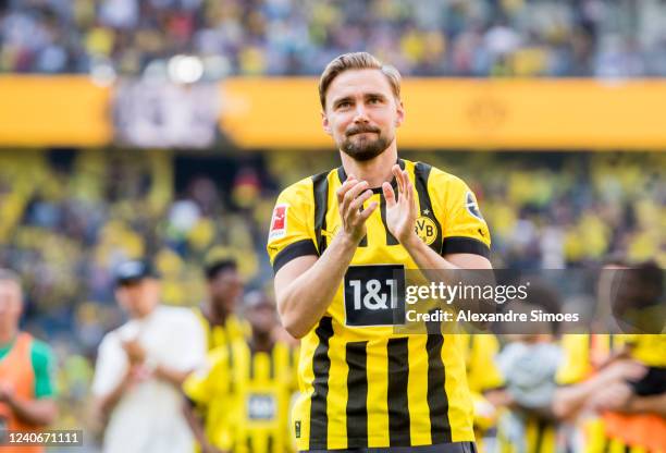 Marcel Schmelzer at the farewell after the Bundesliga match between Borussia Dortmund and Hertha BSC at the Signal Iduna Park on May 14, 2022 in...
