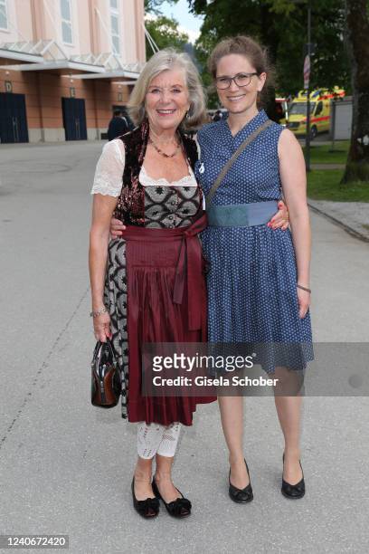 Jutta Speidel and her daughter Franziska Feuerstein during the 42nd Oberammergauer Passionsspiele at Passionstheater on May 14, 2022 in Oberammergau,...