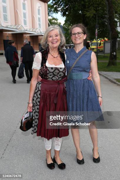 Jutta Speidel and her daughter Franziska Feuerstein during the 42nd Oberammergauer Passionsspiele at Passionstheater on May 14, 2022 in Oberammergau,...