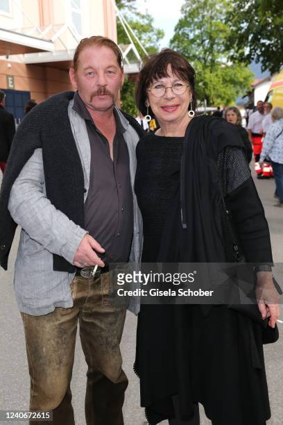 Ben Becker and his mother Monika Hansen during the 42nd Oberammergauer Passionsspiele at Passionstheater on May 14, 2022 in Oberammergau, Germany.