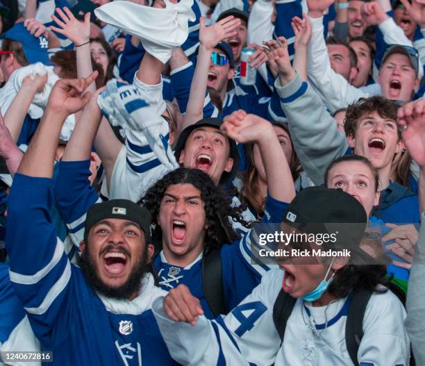 Fans in Maple Leaf Square erupt as Leafs score, and this time it counts. Toronto Maple Leafs vs Tampa Bay Lightening during 2nd period play NHL...