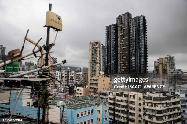 This picture taken on May 13, 2022 shows a new apartment building in Hong Kong. - Recent rate hikes from the Federal Reserve have come at a bad time...