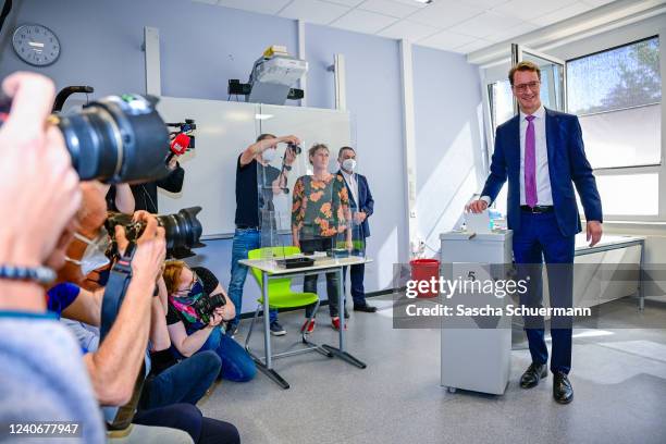 Hendrik Wuest, incumbent and lead candidate of the German Christian Democrats , casts his ballot in state elections in North Rhine-Westphalia on May...