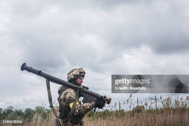 Ukrainian soldier is seen with an anti-aircraft weapon in Donetsk Oblast, Ukraine on May 14, 2022.