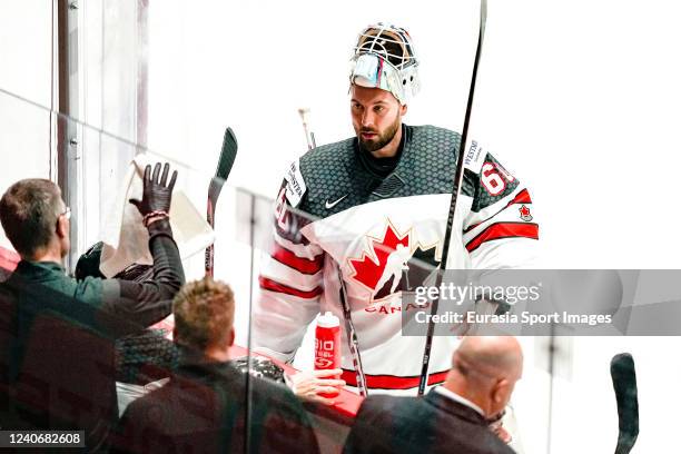 Goalkeeper Christopher Driedger of Canada during the 2022 IIHF Ice Hockey World Championship match between Italy and Canada at Helsinki Ice Hall on...