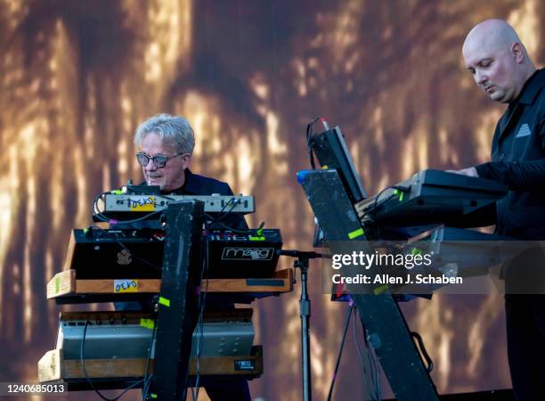Pasadena, CA Devo members Mark Mothersbaugh, left, vocals, keyboards, performs at the Cruel World festival at Rose Bowl in Pasadena on Saturday, May...
