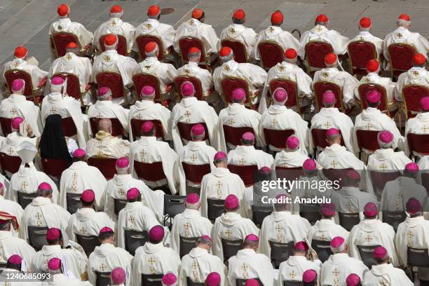 Cardinals and bishops attend the canonization mass of ten new saints presided by Pope Francis in St. Peter's Square at the Vatican City, Vatican, on...