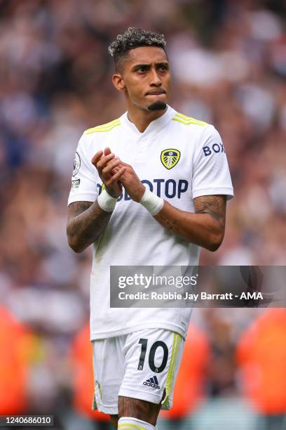 Raphinha of Leeds United applauds the fans at full ltime during the Premier League match between Leeds United and Brighton & Hove Albion at Elland...