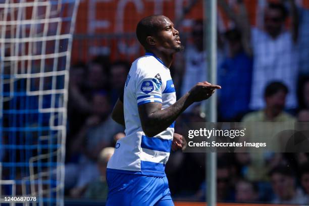 Gervane Kastaneer of PEC Zwolle celebrates his 1-1 during the Dutch Eredivisie match between PEC Zwolle v PSV at the MAC3PARK Stadium on May 15, 2022...