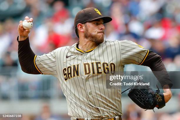 Joe Musgrove of the San Diego Padres pitches during the first inning against the Atlanta Braves at Truist Park on May 15, 2022 in Atlanta, Georgia.