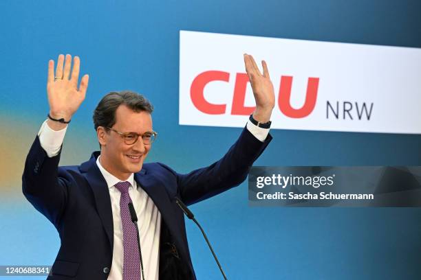 Hendrik Wuest, incumbent and lead candidate of the German Christian Democrats , speaks to supporters following initial exit poll results in state...