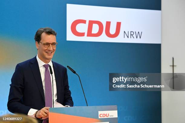 Hendrik Wuest, incumbent and lead candidate of the German Christian Democrats , speaks to supporters following initial exit poll results in state...