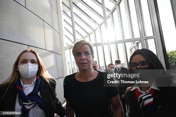 Mona Neubaur, top candidate for Bündnis90/Die Grünen arrives to attend a TV talk show on May 15, 2022 in Dusseldorf, Germany. The SPD and rival...