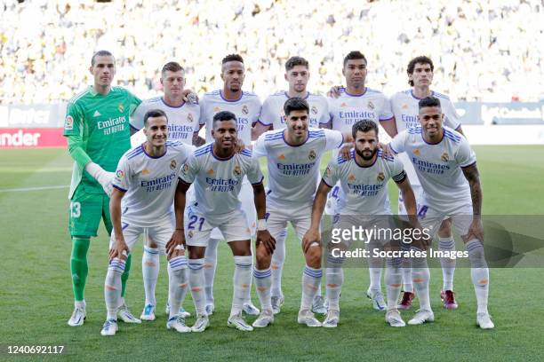 Back row: Andriy Lunin of Real Madrid, Toni Kroos of Real Madrid, David Alaba of Real Madrid, Fede Valverde of Real Madrid, Carlos Henrique Casemiro...