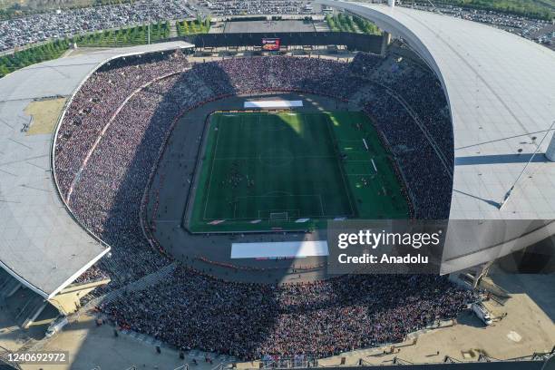 An aerial view of Ataturk Olympic Stadium during the Turkish Super Lig week 37 soccer match between Trabzonspor and Altay in Istanbul, Turkiye on May...
