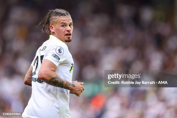 Kalvin Phillips of Leeds United during the Premier League match between Leeds United and Brighton & Hove Albion at Elland Road on May 15, 2022 in...