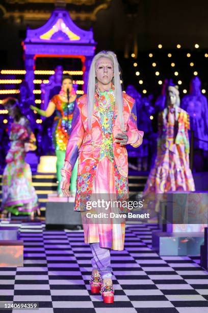 Model walks the runway at the Manish Arora show opening Kornit Fashion Week with an incredible extravaganza celebrating beauty, colour & diversity in...