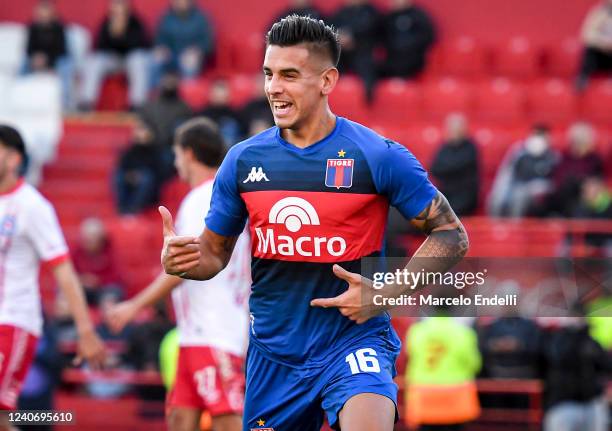 Alexis Castro of Tigre celebrates after scoring the first goal of his team during a semi-final match of Copa De la Liga 2022 between Tigre and...