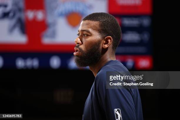 Greg Monroe of the Capital City Go-Go looks on before the game against the Westchester Knicks on January 26, 2022 at Entertainment and Sports Arena...