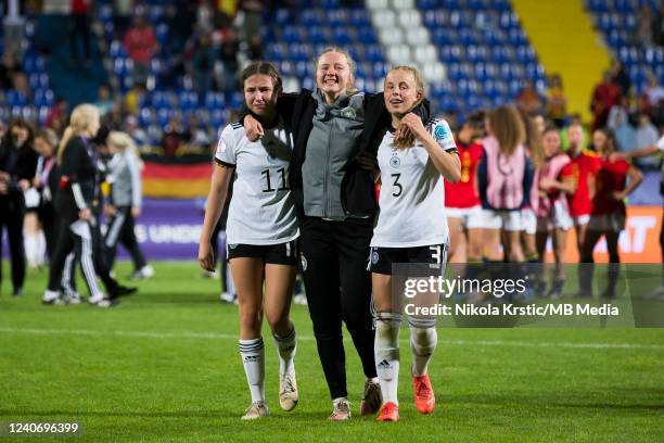 Mathilde Janzen of Germany, Loreen Bender of Germany, \Laura Gloning of Germany celebrates the victory during the UEFA European Women's U17...