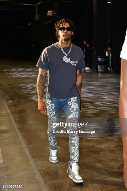 Trey Burke of the Dallas Mavericks arrives to the arena prior to the game against the Phoenix Suns during Game 7 of the 2022 NBA Playoffs Western...