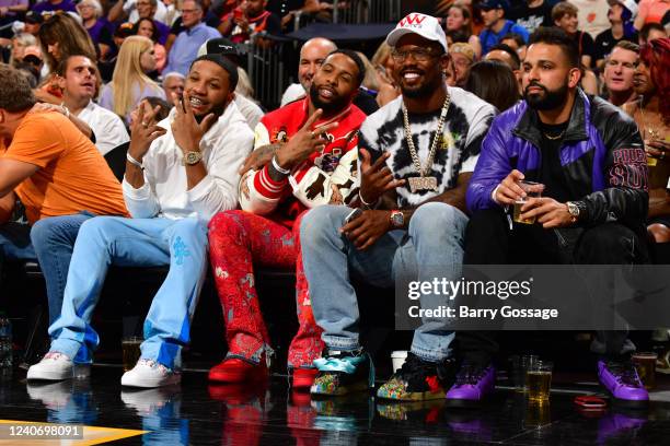 Players, Odell Beckham Jr. And Von Miller attends the game with Ben Da Biggest during Game 7 of the 2022 NBA Playoffs Western Conference Semifinals...