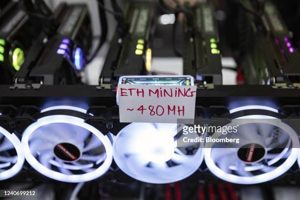 An Etherium mining rig displayed at the Thailand Crypto Expo 2022 in Bangkok, Thailand, on Sunday, May 15, 2022. Thailand Crypto Expo runs from May...