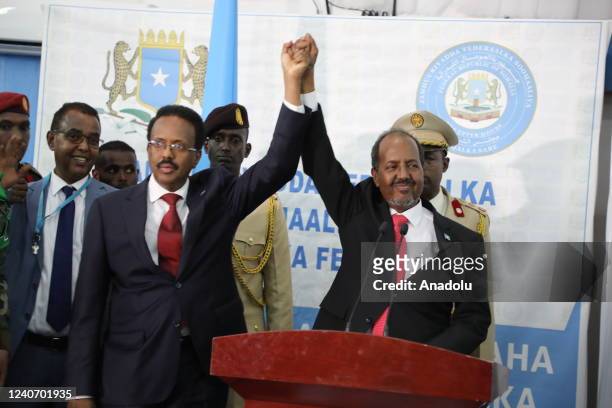 Somalia's new president Hassan Sheikh Mohamud speaks after swearing in after Somali lawmakers from both houses of parliament elected Hassan Sheikh...