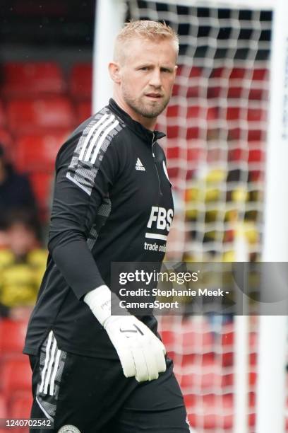 Leicester City's Kasper Schmeichel during the Premier League match between Watford and Leicester City at Vicarage Road on May 15, 2022 in Watford,...