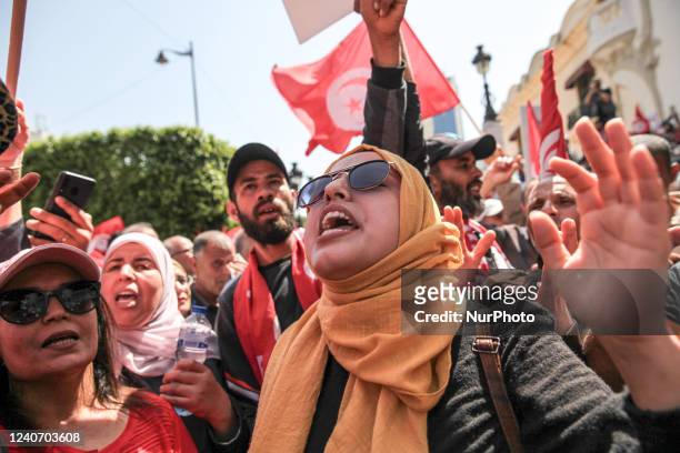 Woman chants slogans during a demonstration held by supporters of the movement Citizens Against the Coup - the Democratic Initiative, the National...